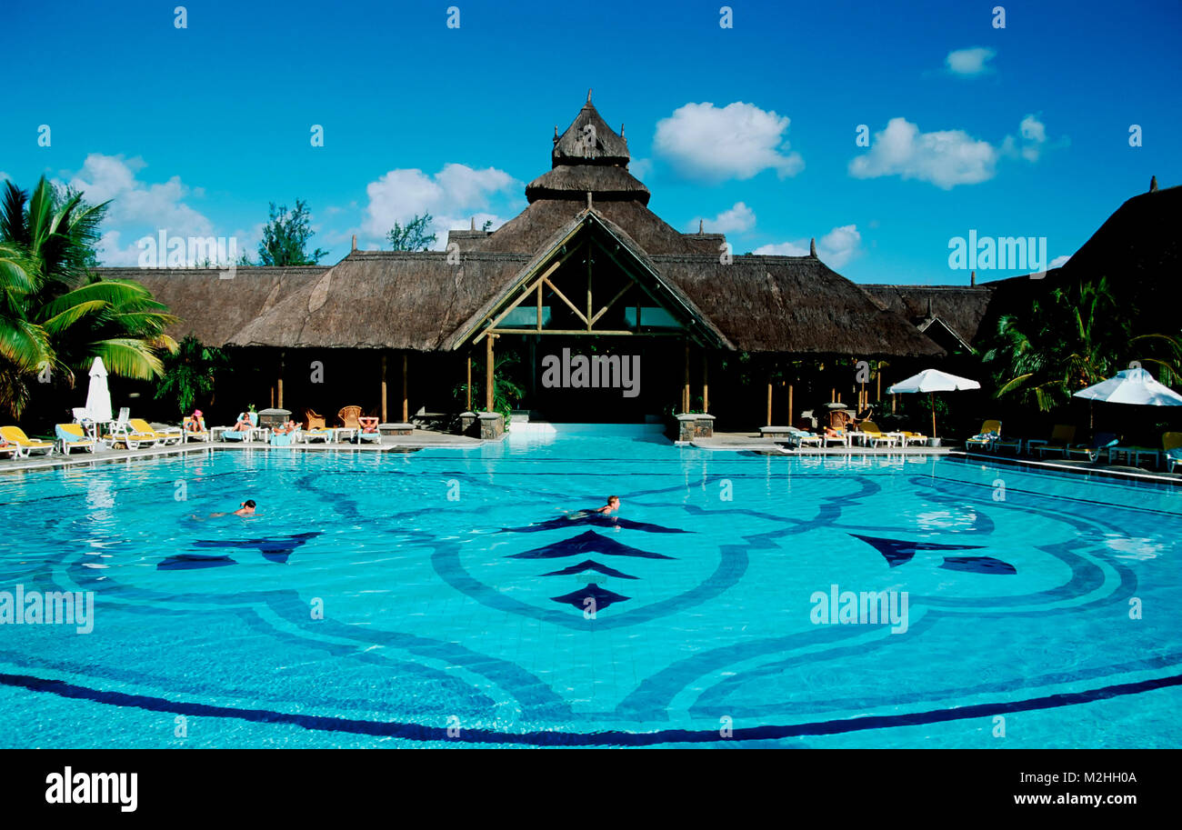Pool of Shandrani-Hotel at Blue Bay-beach, Mauritius Stock Photo
