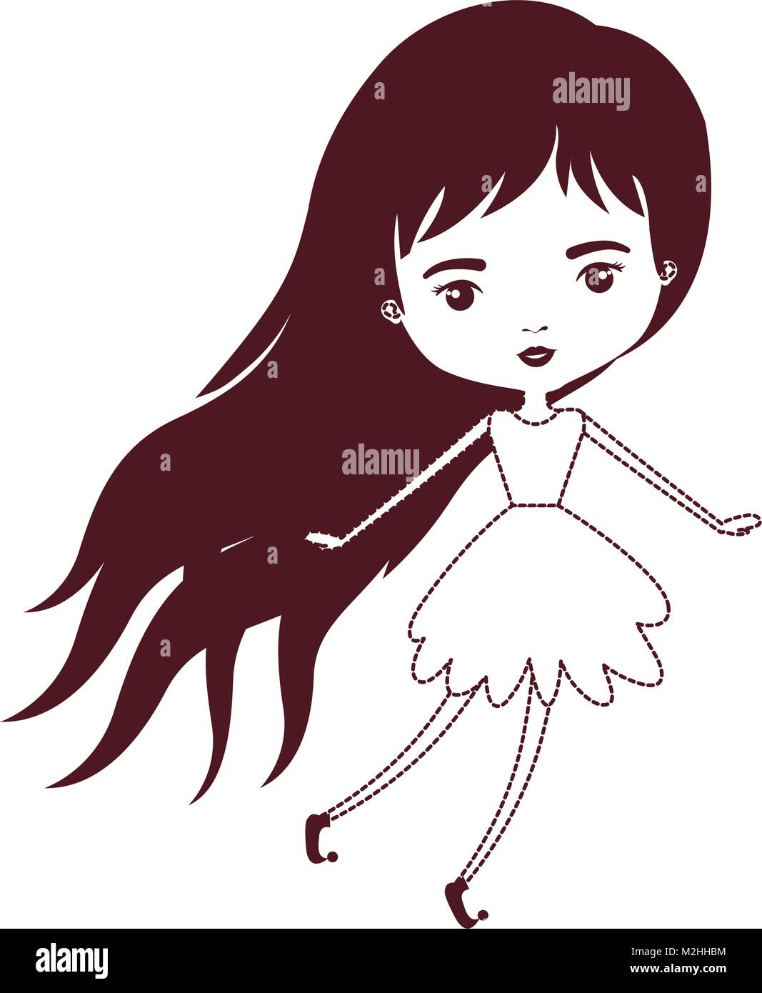 girly fairy without wings and long hair and dress in brown dotted silhouette Stock Vector