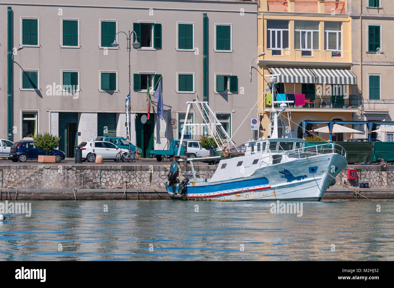 A fisher ship in the Italian town Anzio in the seaport Stock Photo