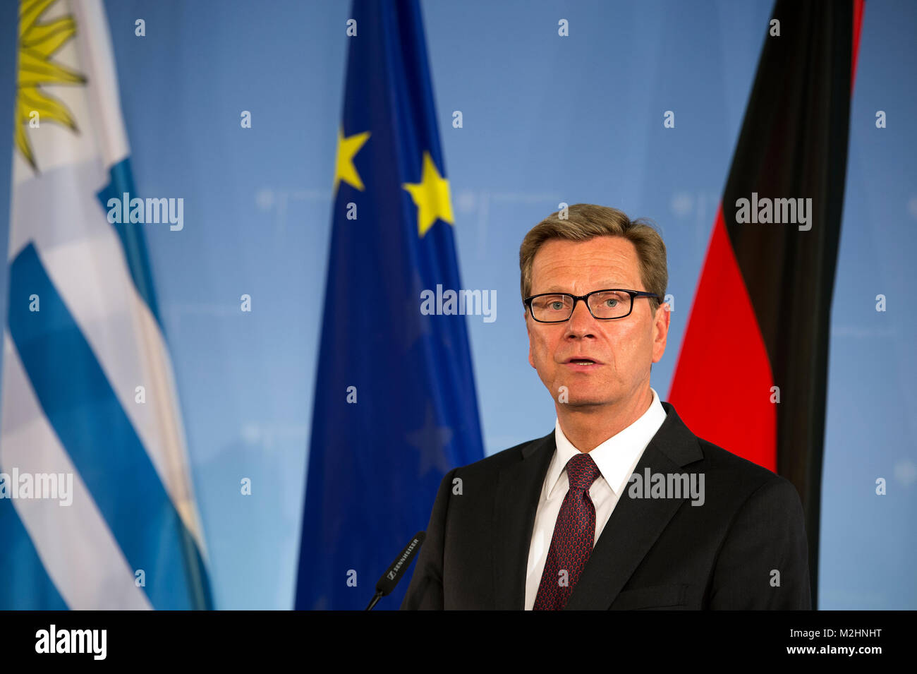 German Foreign Minister, Guido Westerwelle receives Foreign Minister of Uruguay, Dr. Luis Leonardo Almagro, at the Foreign Office in Berlin for bilateral talks. Stock Photo
