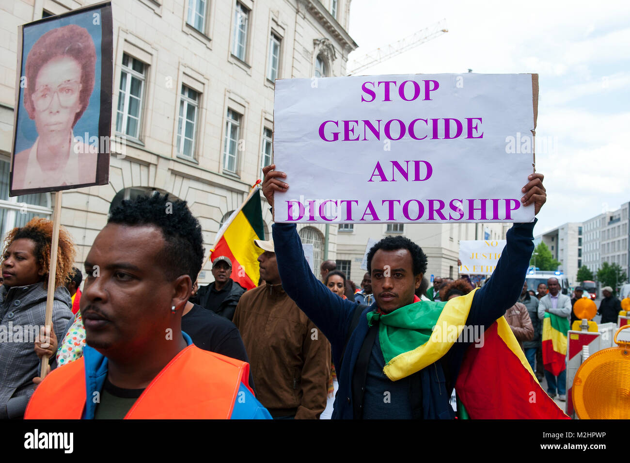 Ethiopians in Berlin ask for help to the Germans to end genocide and dictatorship in Ethiopia. Stock Photo