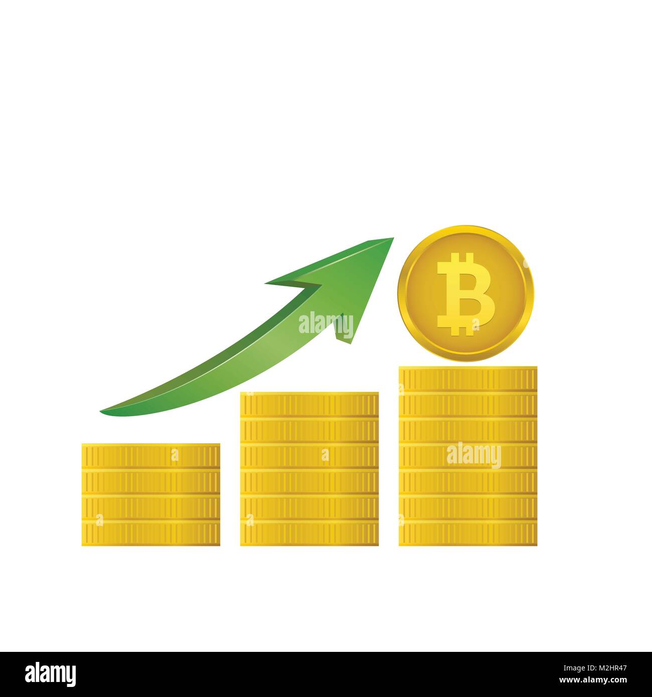 Bitcoins with green arrow Stock Vector
