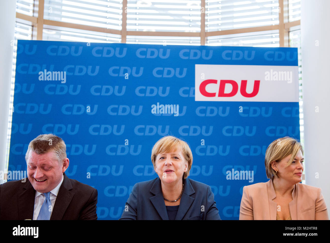 CDU Federal board meeting with Federal Chancellor Angela Merkel and General Secretary Hermann Gröhe. Stock Photo