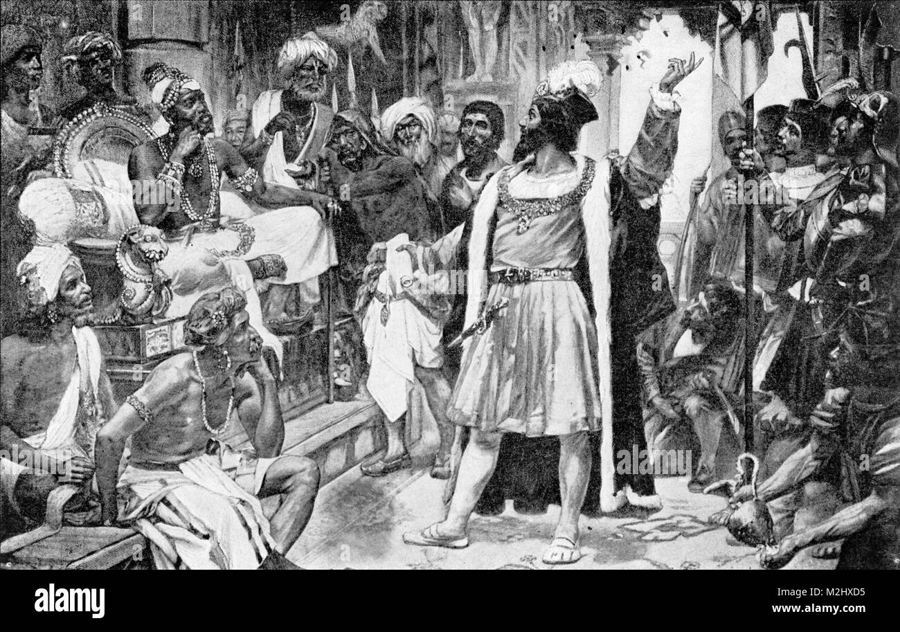 Vasco da Gama Meets the Samorim of Calicut, 1498 Stock Photo
