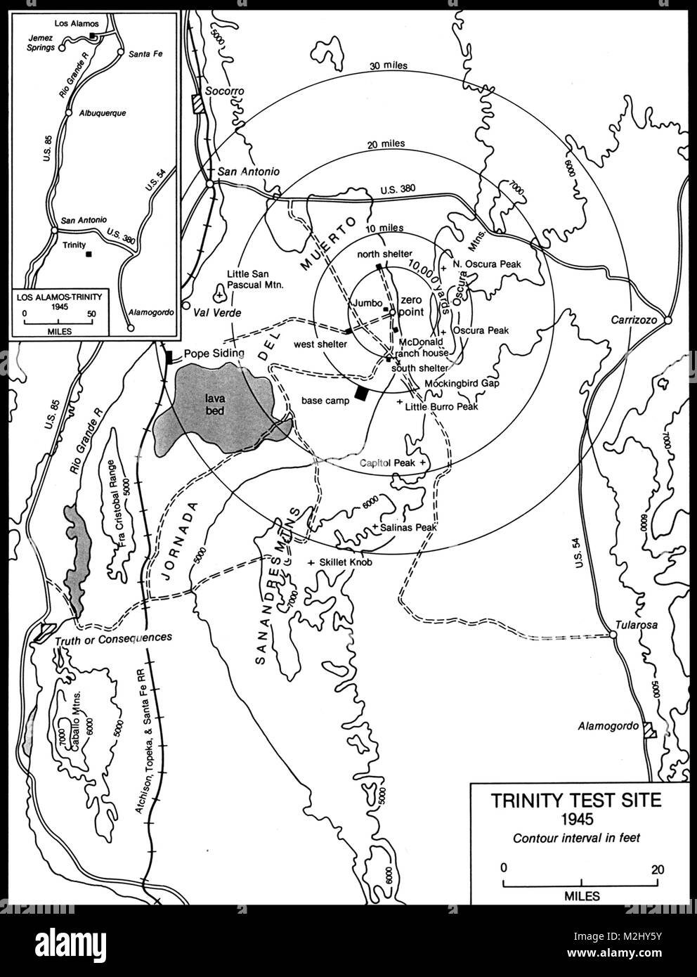 Trinity Test Site Map, Manhattan Project, 1945 Stock Photo