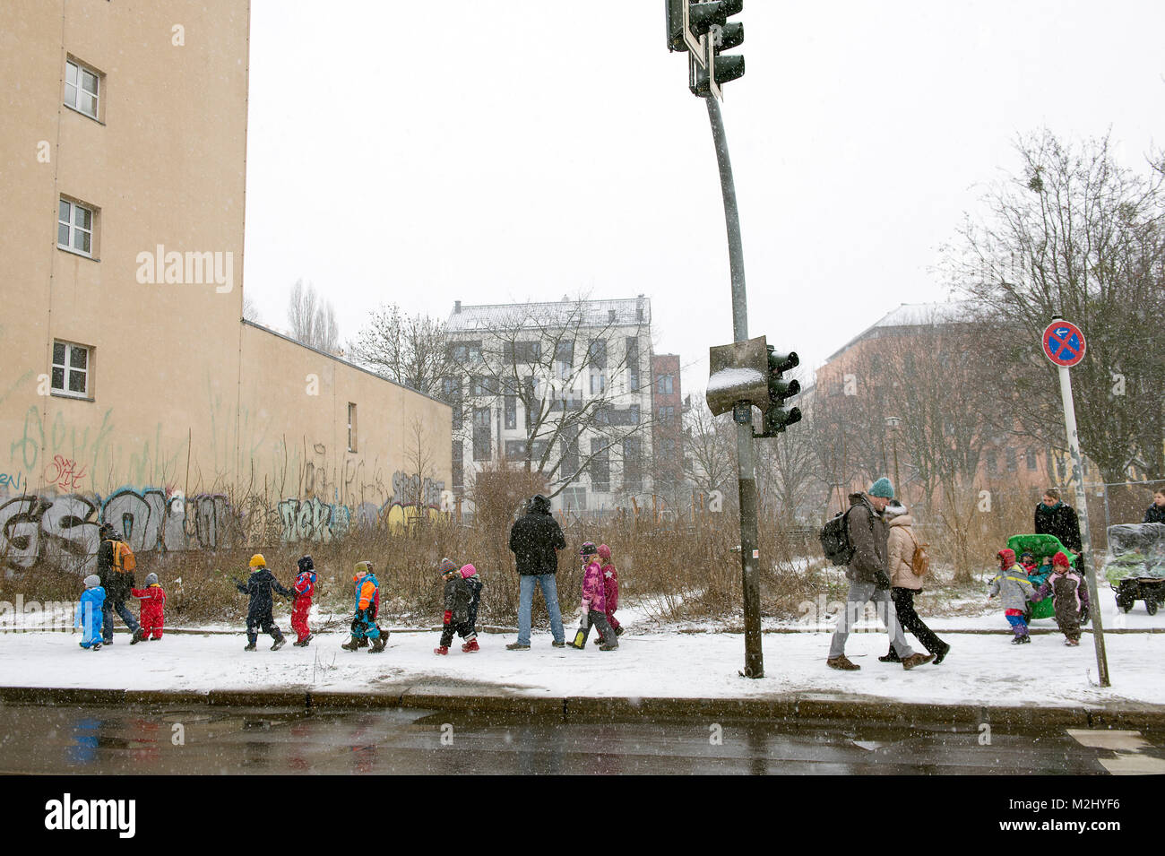 Berlin receives one of the 1st snow fall of this winter with negative temperatures. Stock Photo
