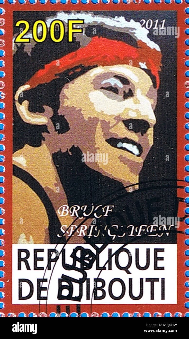 DJIBOUTI - CIRCA 2011: A postage stamp printed in the Republic of Djibouti showing Bruce Frederick Joseph Springsteen, circa 2011 Stock Photo