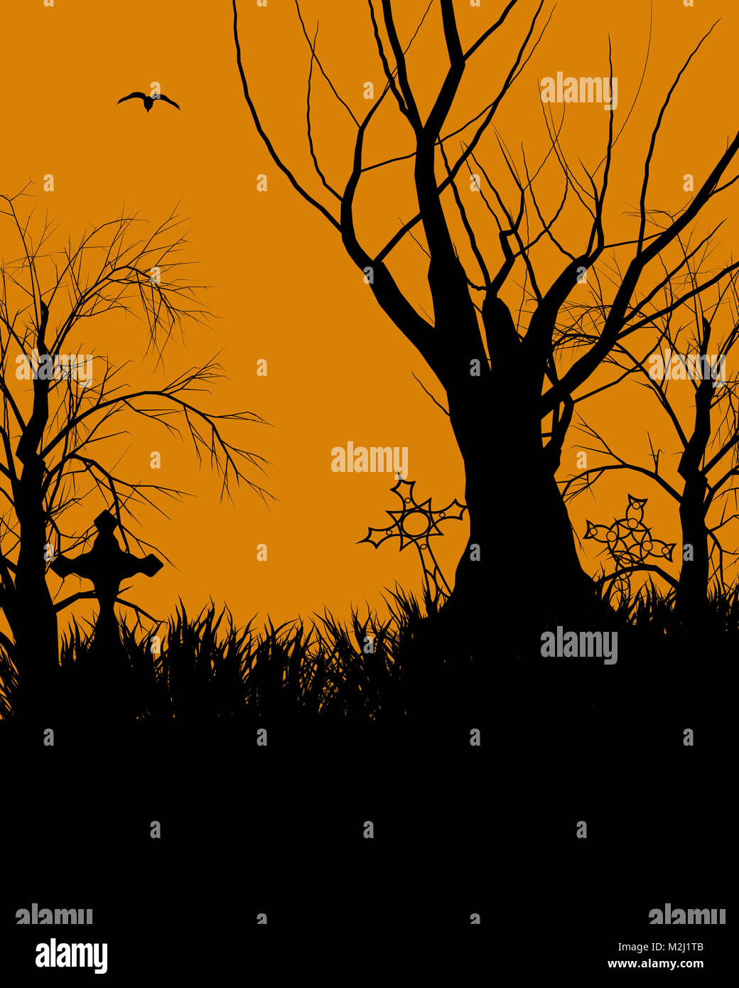 A black halloween illustration silhouette on an orange background Stock ...
