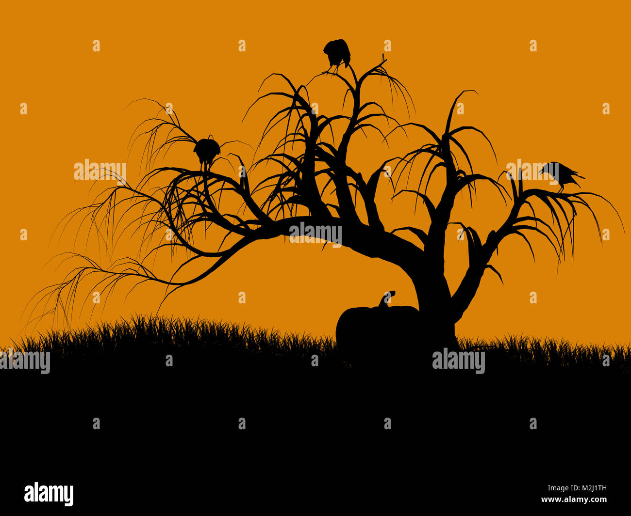 A black halloween illustration silhouette on an orange background Stock ...