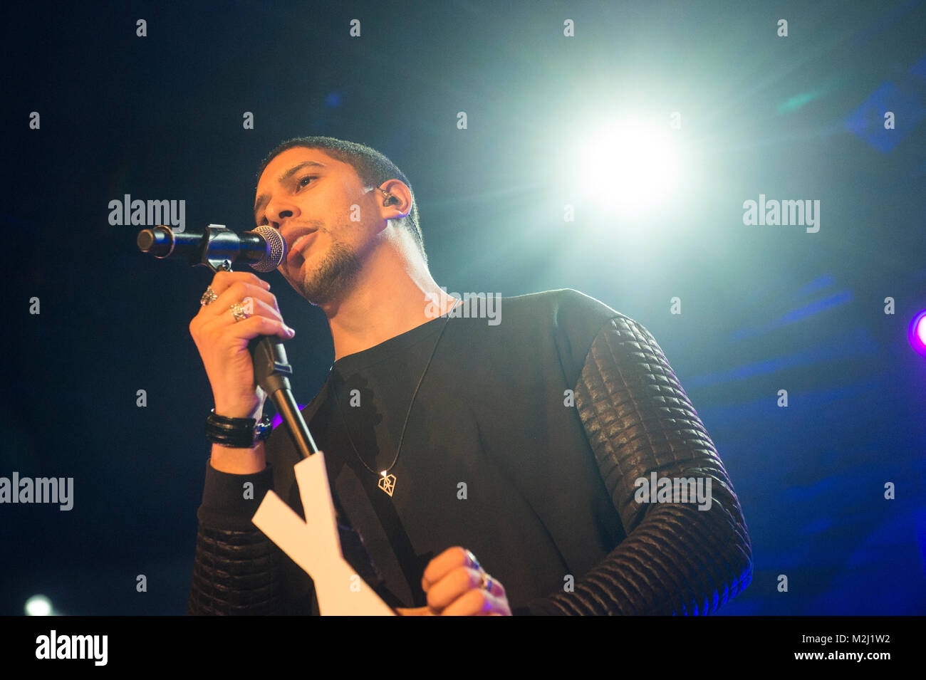 Der Singer-Songwriter Andreas Bourani spielt am Sonntag (08.02.2015) ein ausverkauftes Konzert in der Batschkapp Frankfurt. Stock Photo