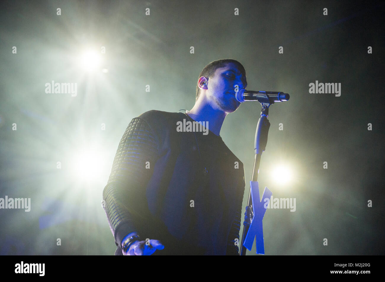 Der Singer-Songwriter Andreas Bourani spielt am Sonntag (08.02.2015) ein ausverkauftes Konzert in der Batschkapp Frankfurt. Stock Photo