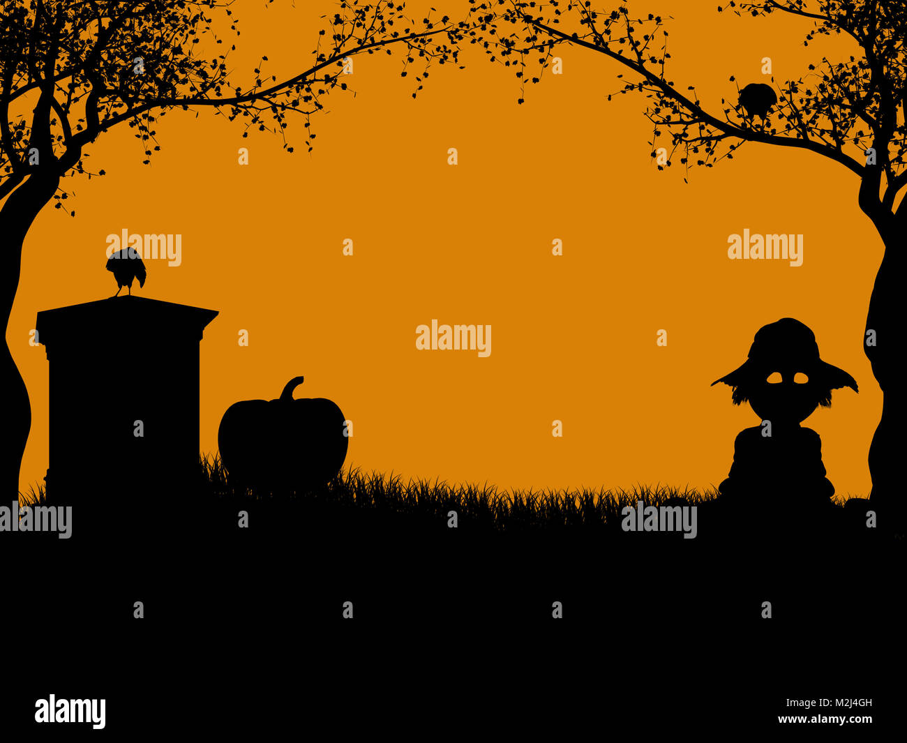 A black halloween illustration silhouette on an orange background Stock ...