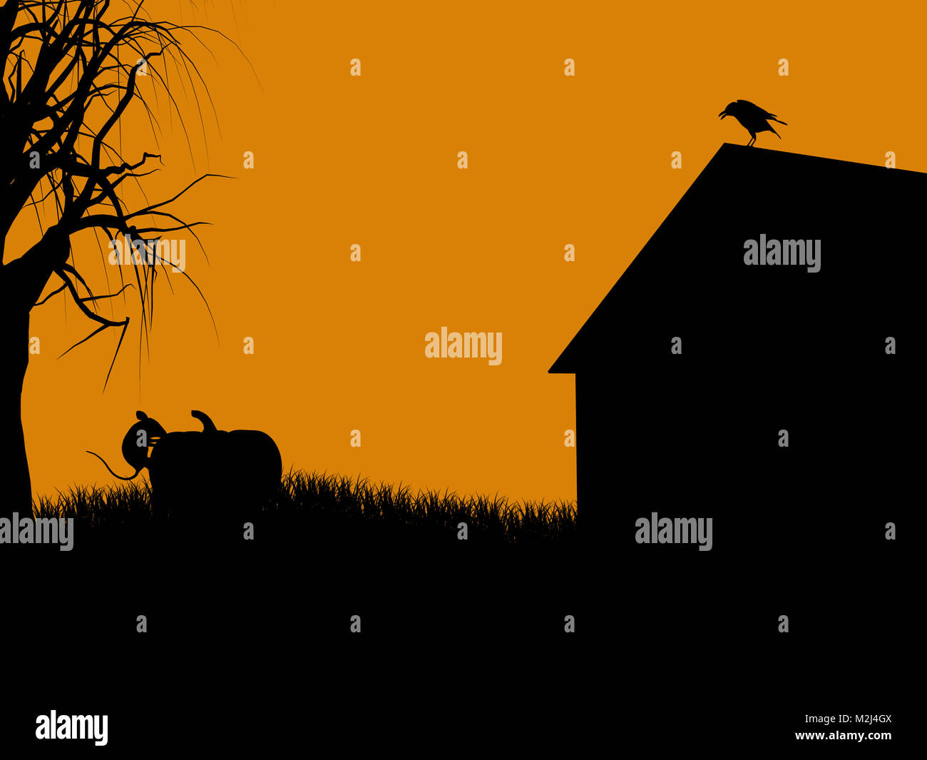 A black halloween illustration silhouette on an orange background Stock ...