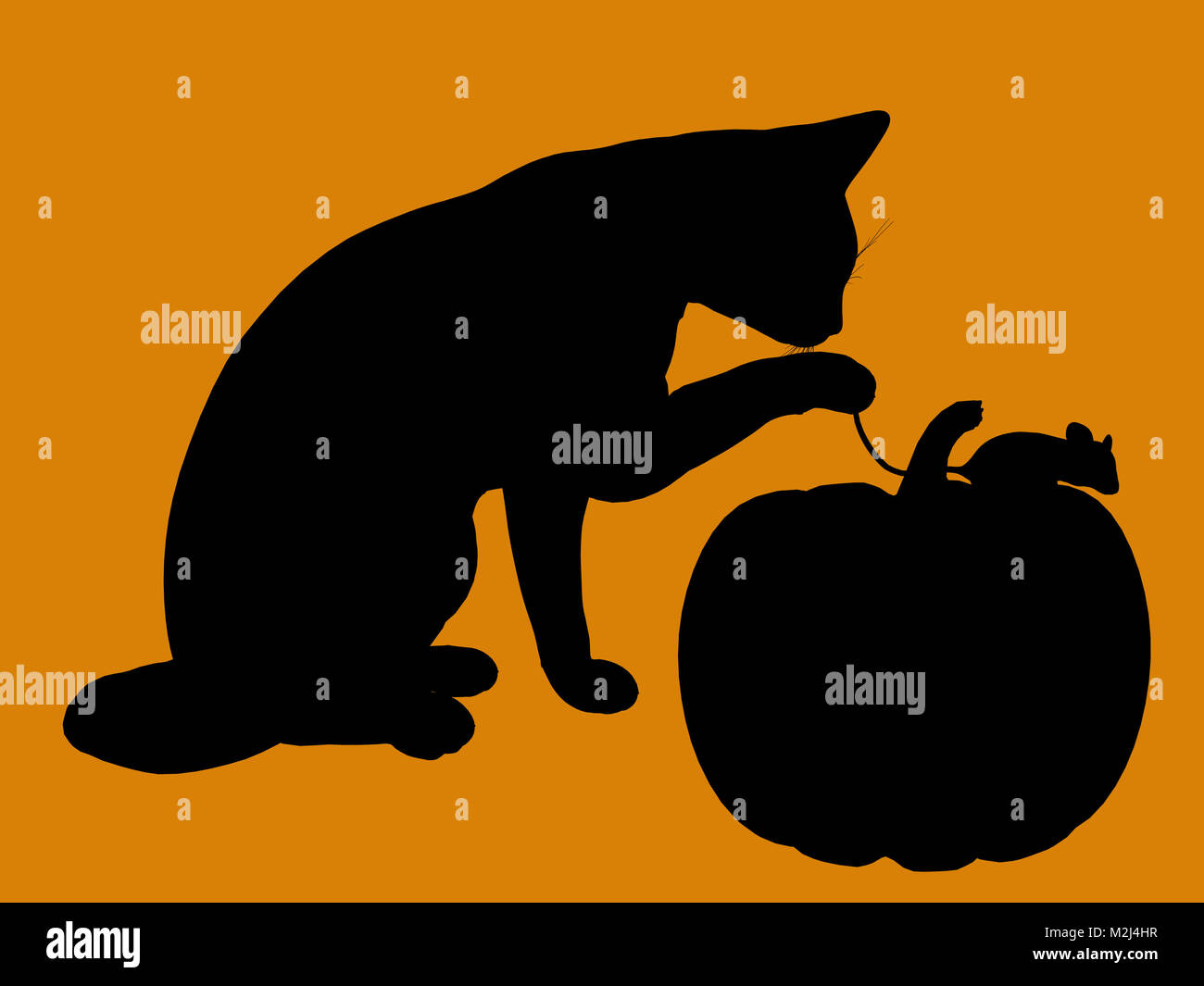 A black halloween illustration silhouette on an orange background Stock ...