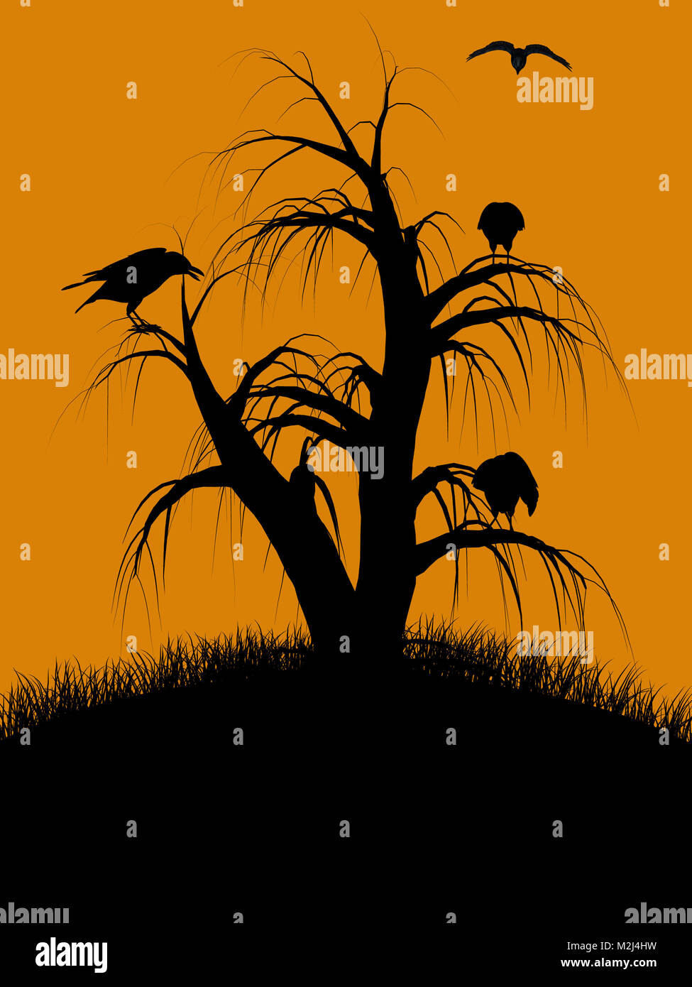 A black halloween illustration silhouette on an orange background Stock ...