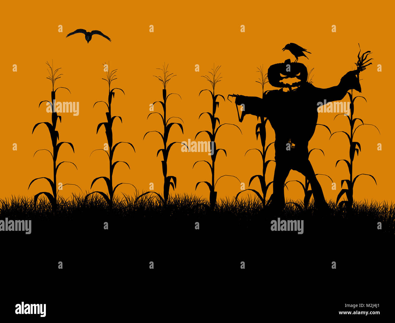 A black halloween illustration silhouette on an orange background Stock ...