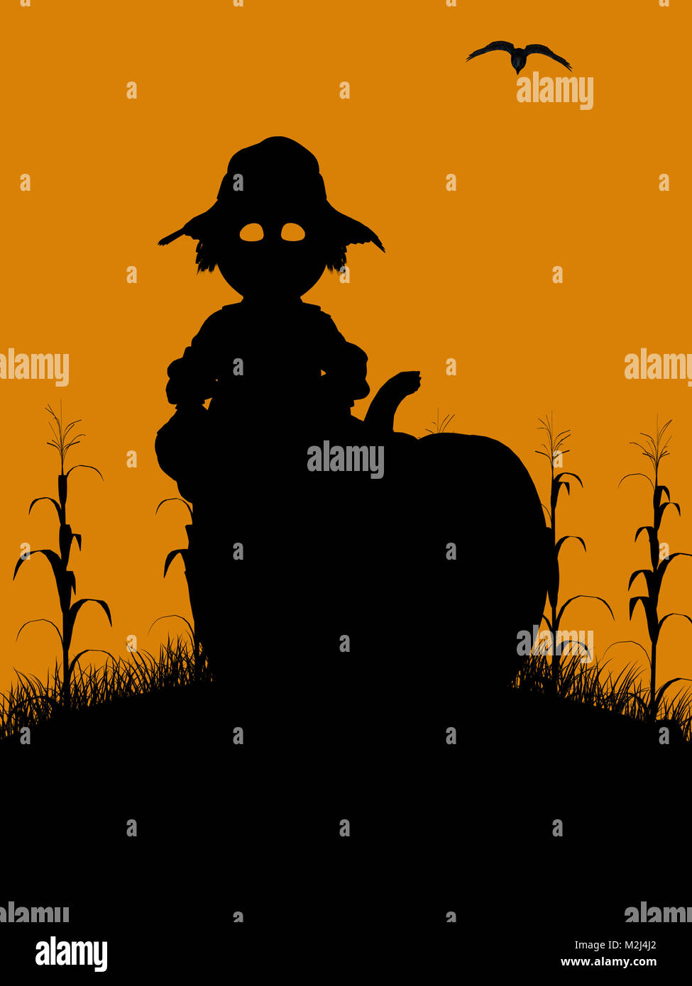 A black halloween illustration silhouette on an orange background Stock ...