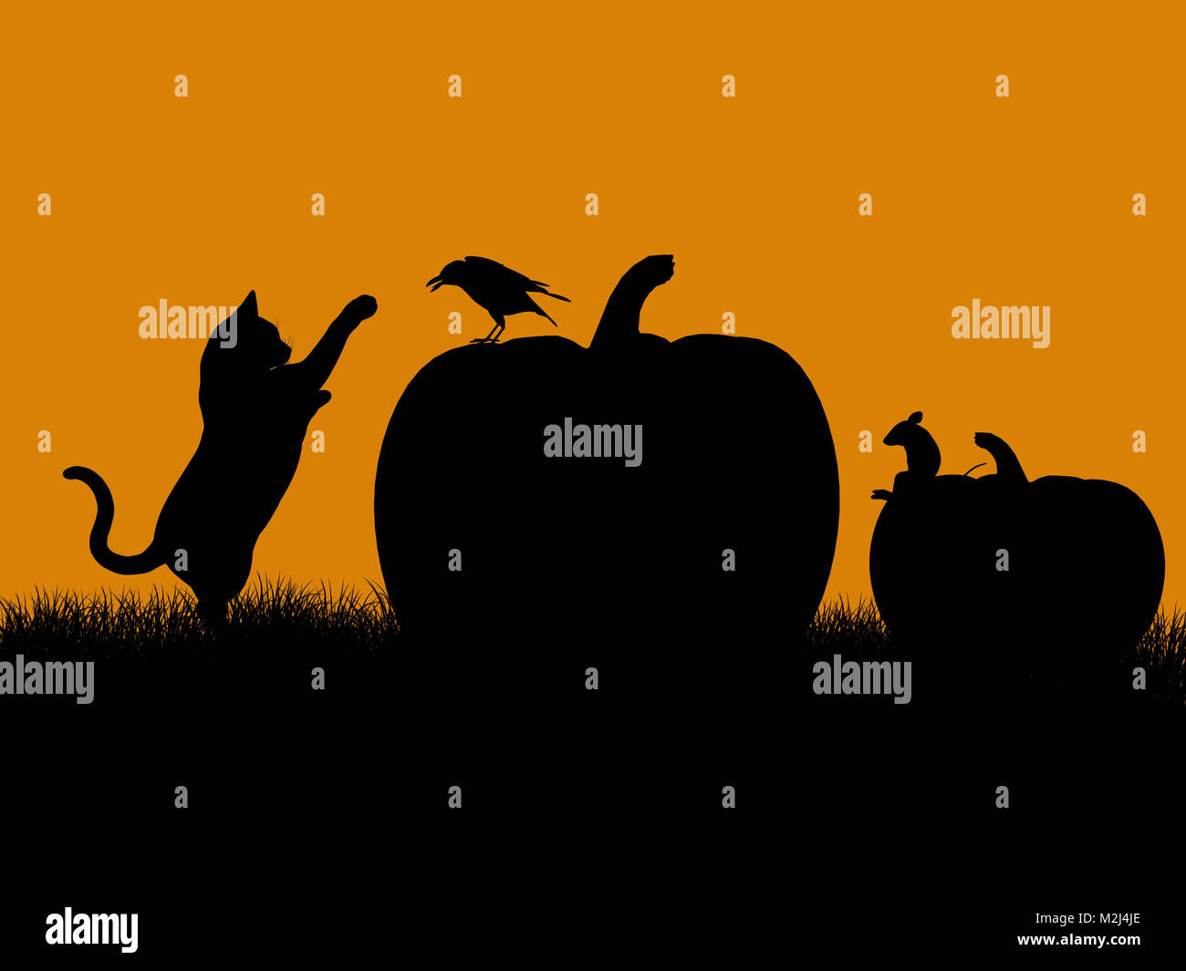 A black halloween illustration silhouette on an orange background Stock ...