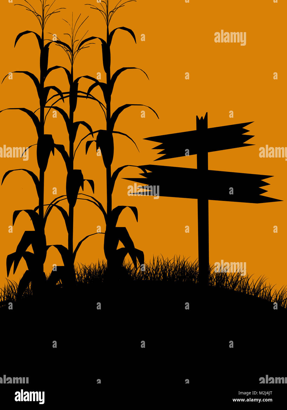 A black halloween illustration silhouette on an orange background Stock ...
