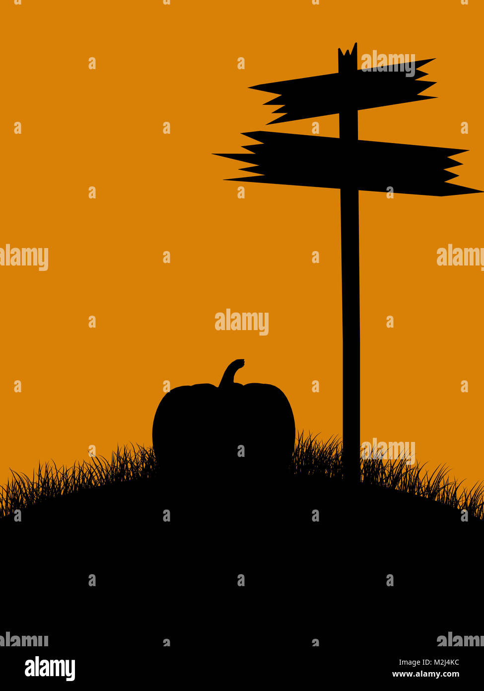 A black halloween illustration silhouette on an orange background Stock ...