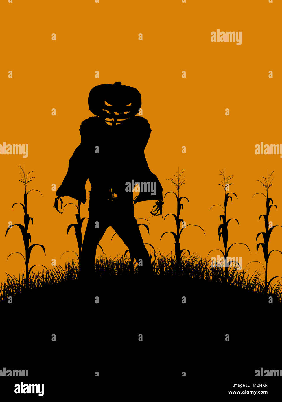 A black halloween illustration silhouette on an orange background Stock ...