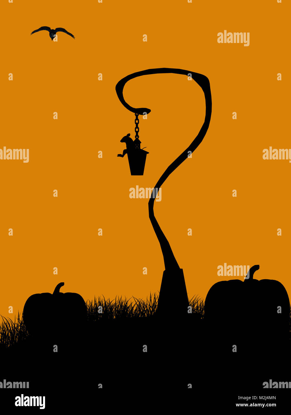A black halloween illustration silhouette on an orange background Stock ...