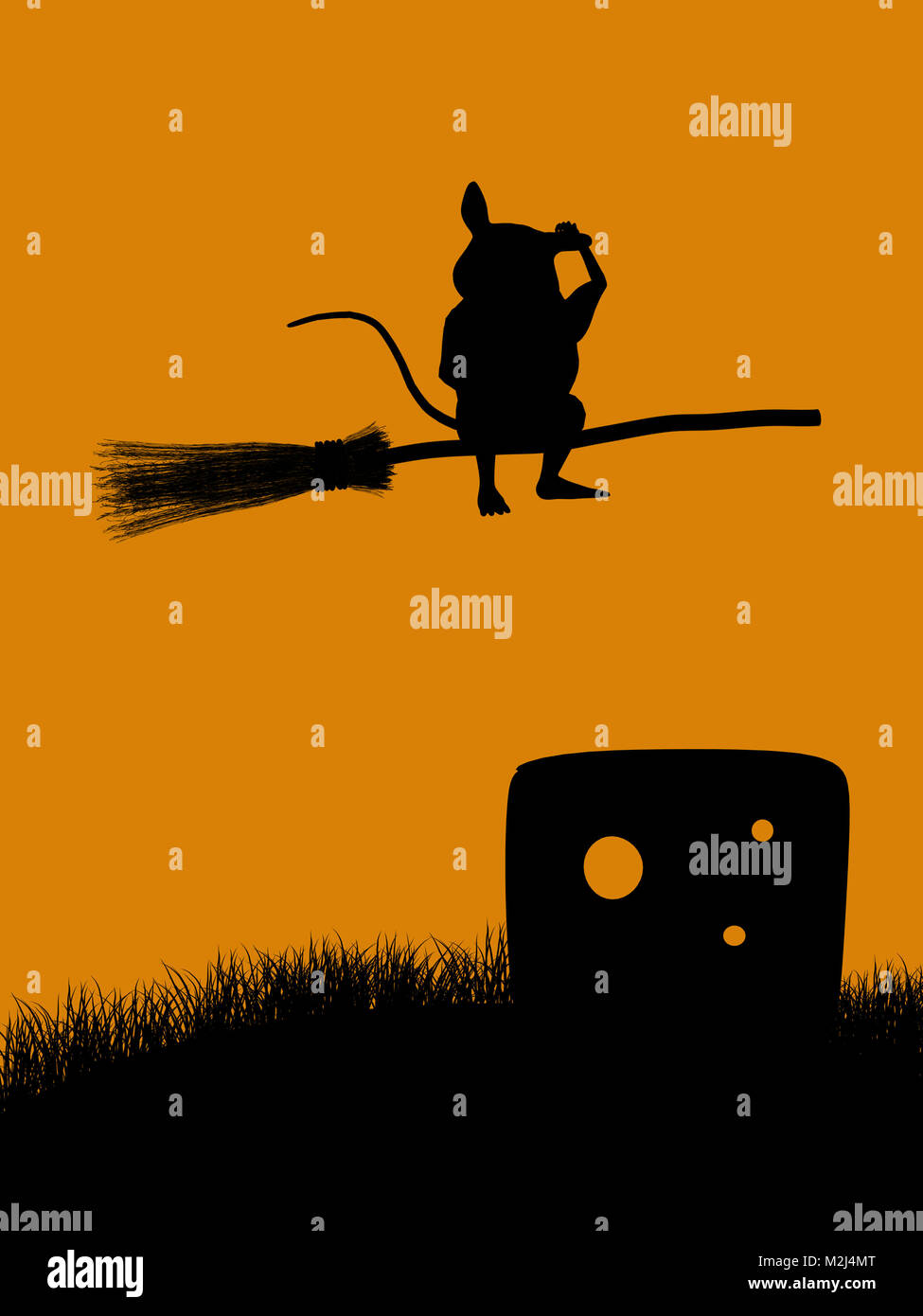 A black halloween illustration silhouette on an orange background Stock ...