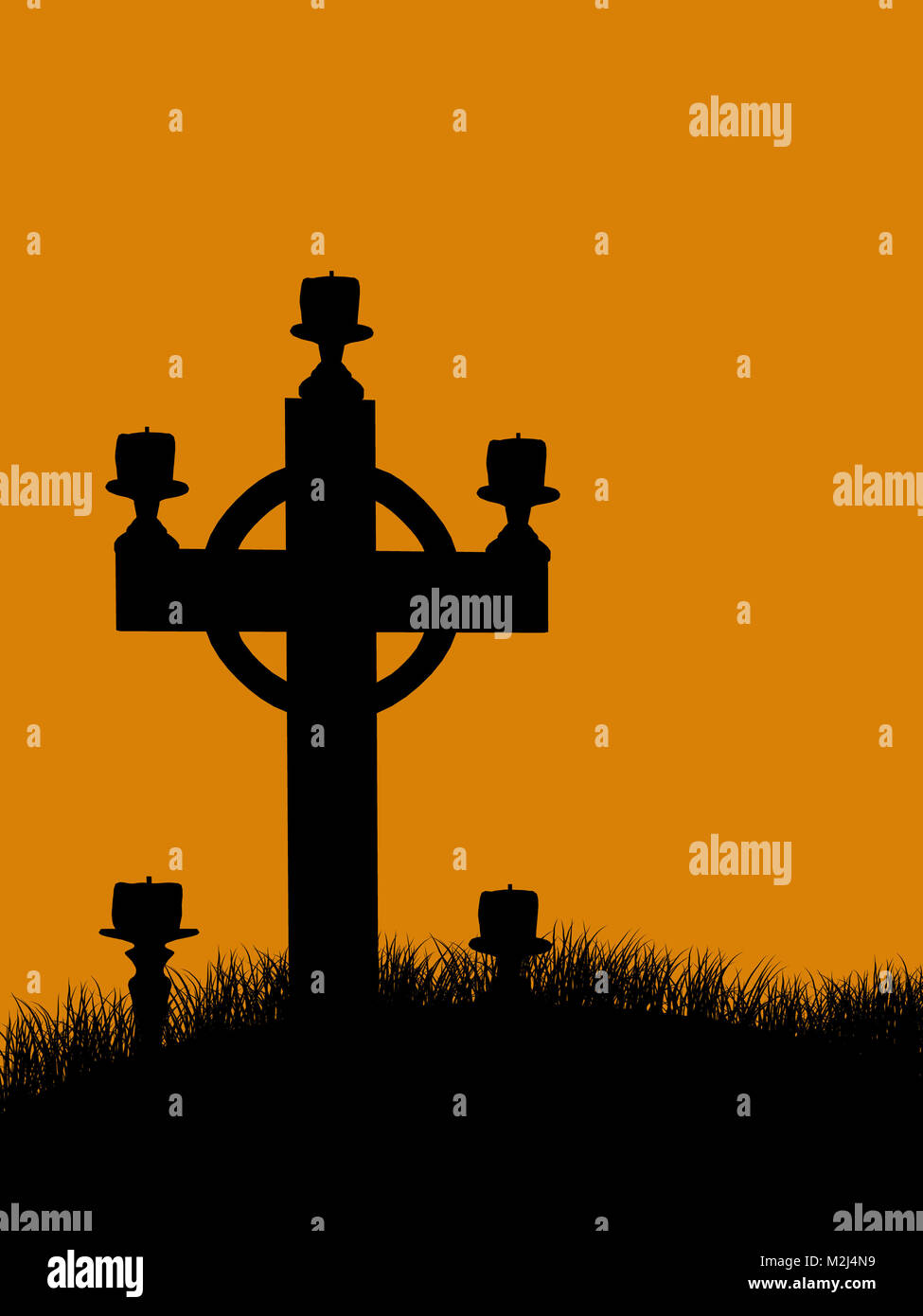 A black halloween illustration silhouette on an orange background Stock ...
