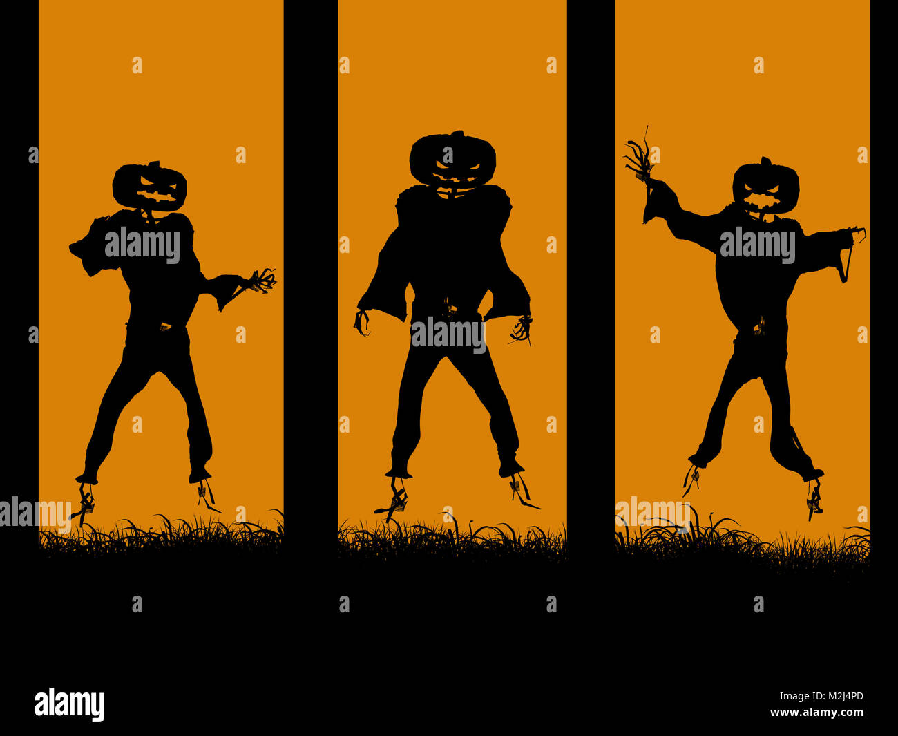 A black halloween illustration silhouette on an orange background Stock ...