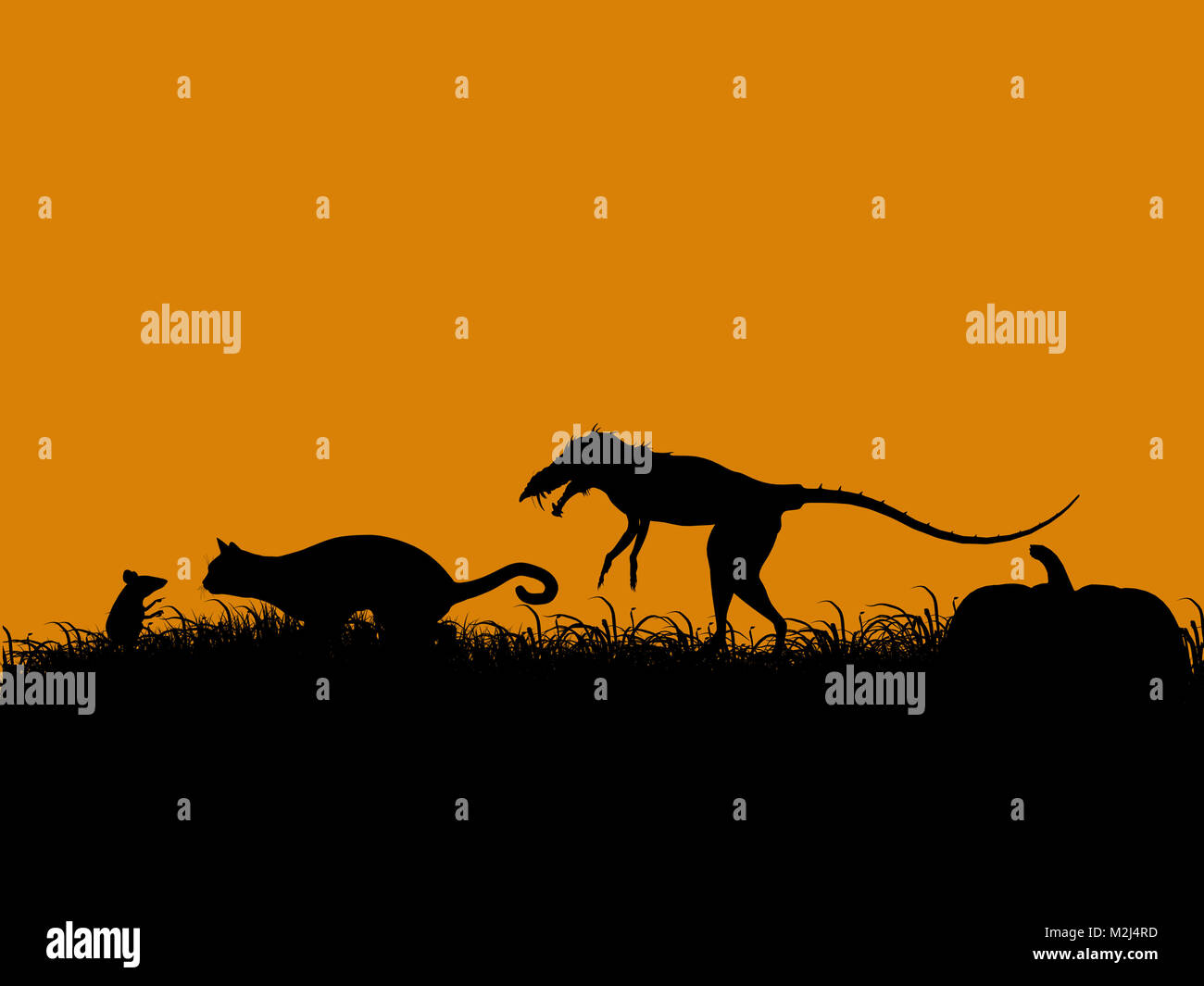 A black halloween illustration silhouette on an orange background Stock ...