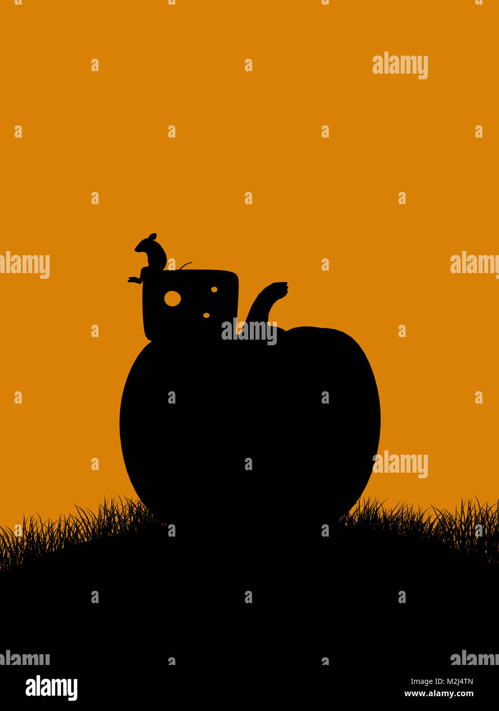 A black halloween illustration silhouette on an orange background Stock ...