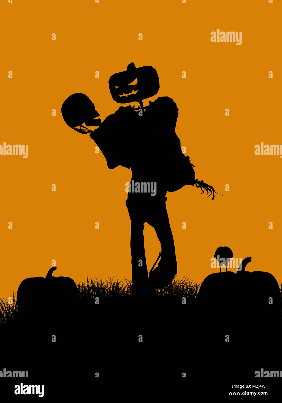 A black halloween illustration silhouette on an orange background Stock ...