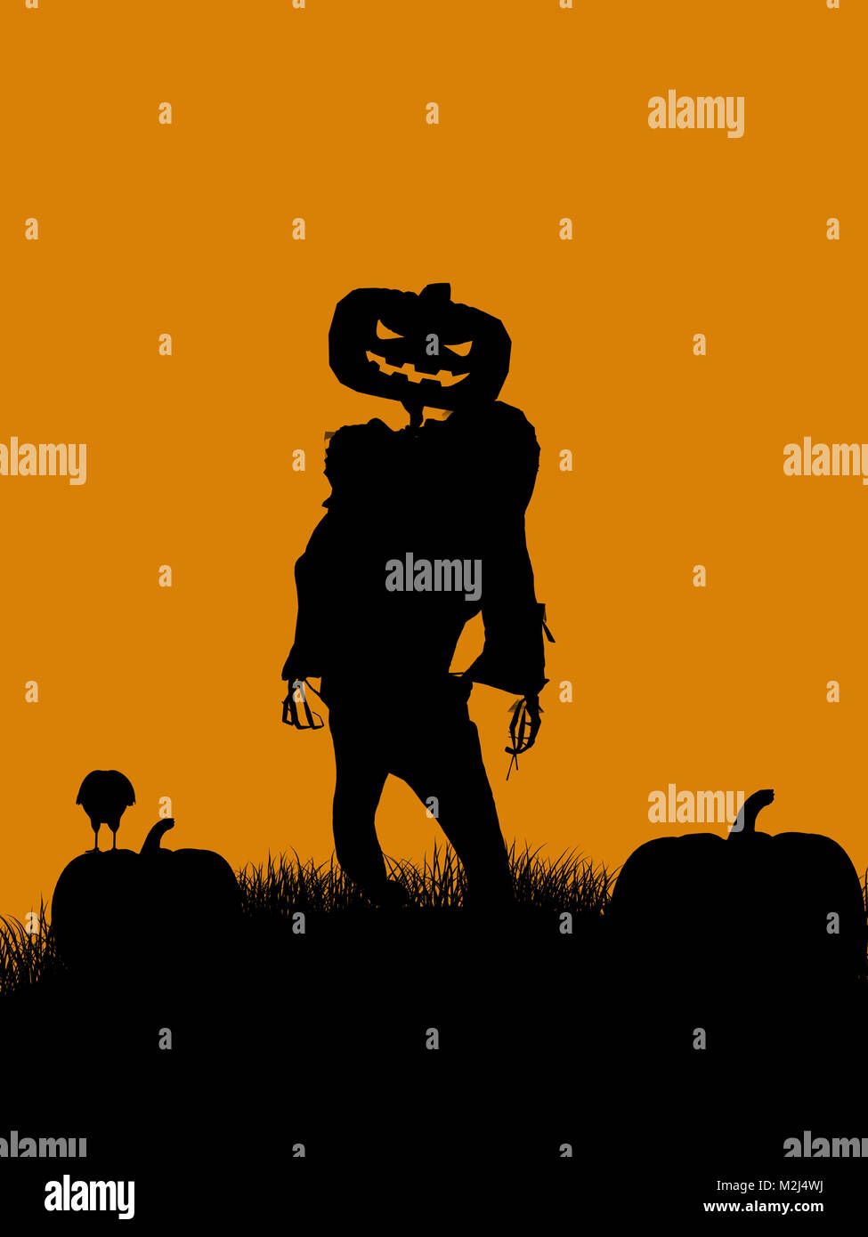 A black halloween illustration silhouette on an orange background Stock ...