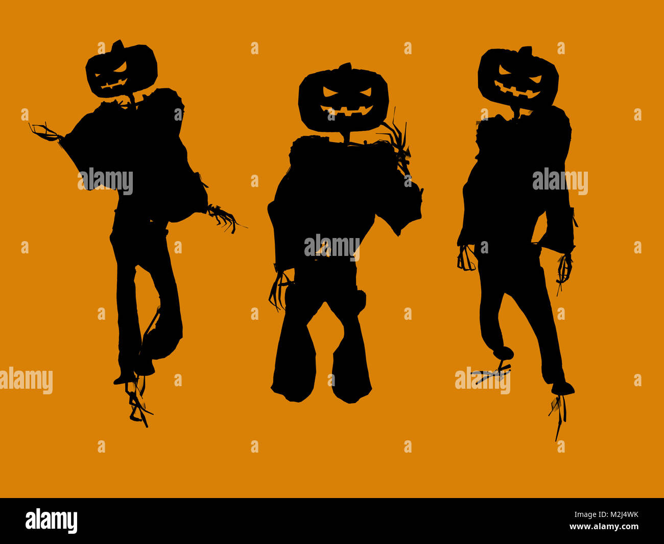 A black halloween illustration silhouette on an orange background Stock ...
