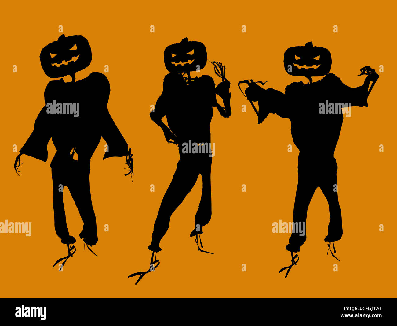 A black halloween illustration silhouette on an orange background Stock ...