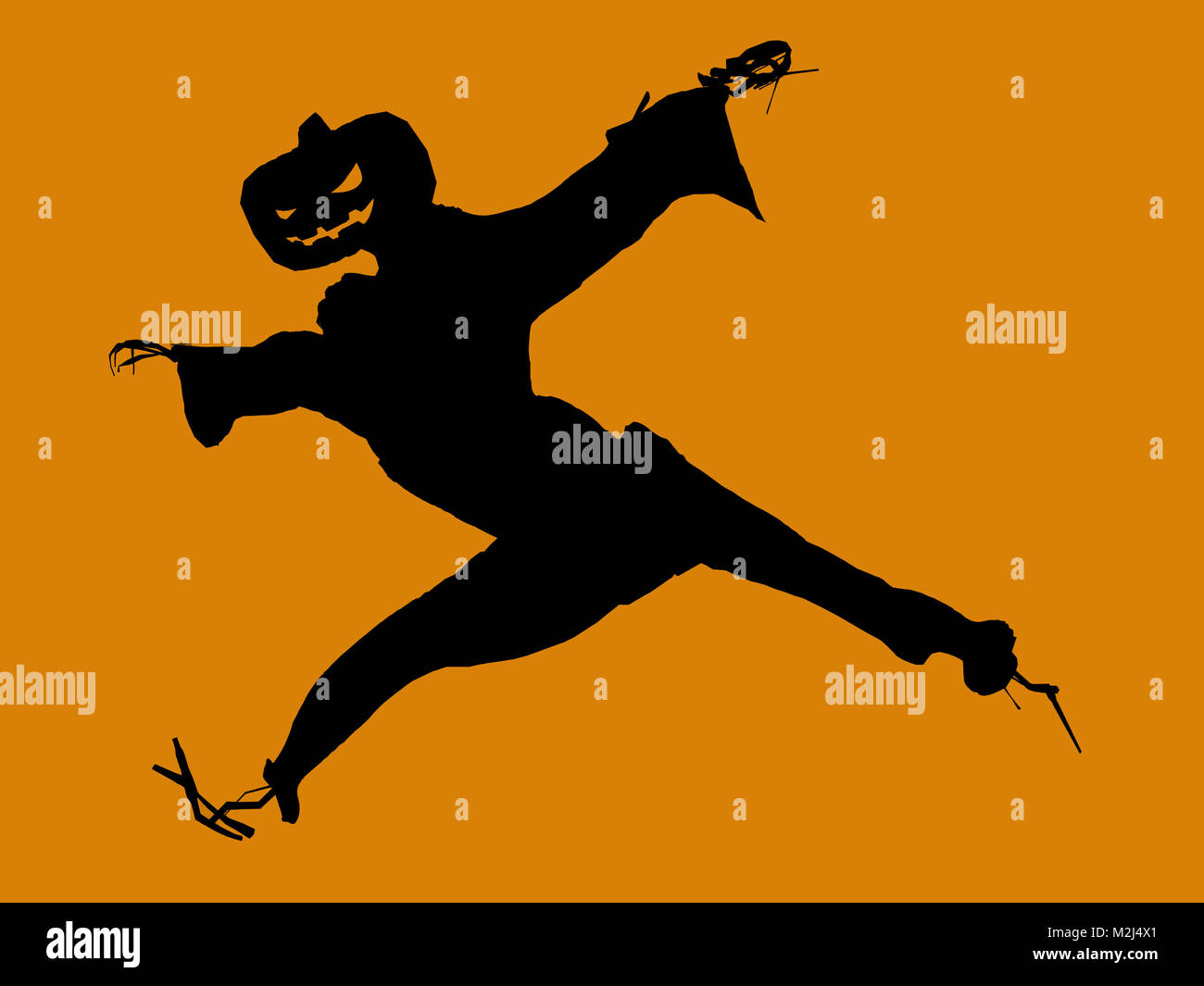 A black halloween illustration silhouette on an orange background Stock ...