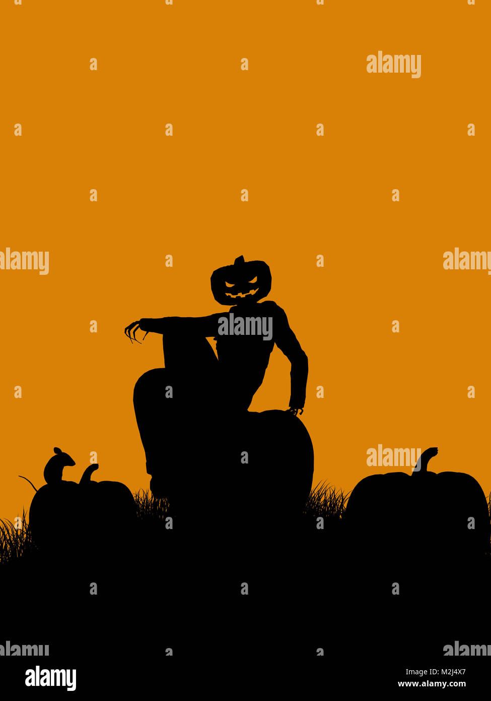 A black halloween illustration silhouette on an orange background Stock ...