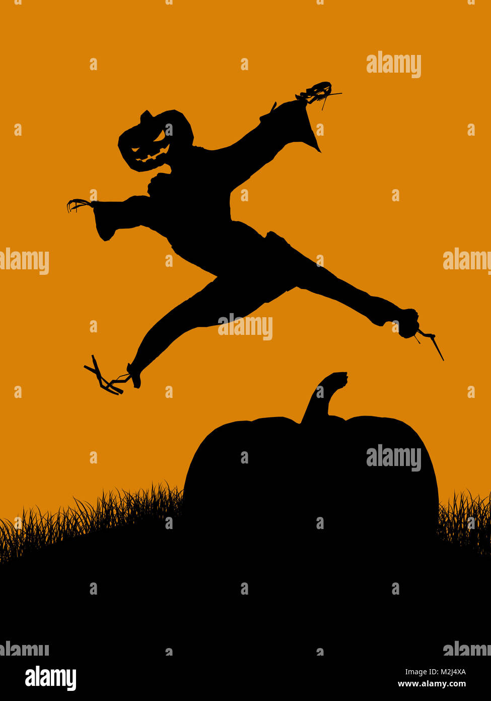 A black halloween illustration silhouette on an orange background Stock ...