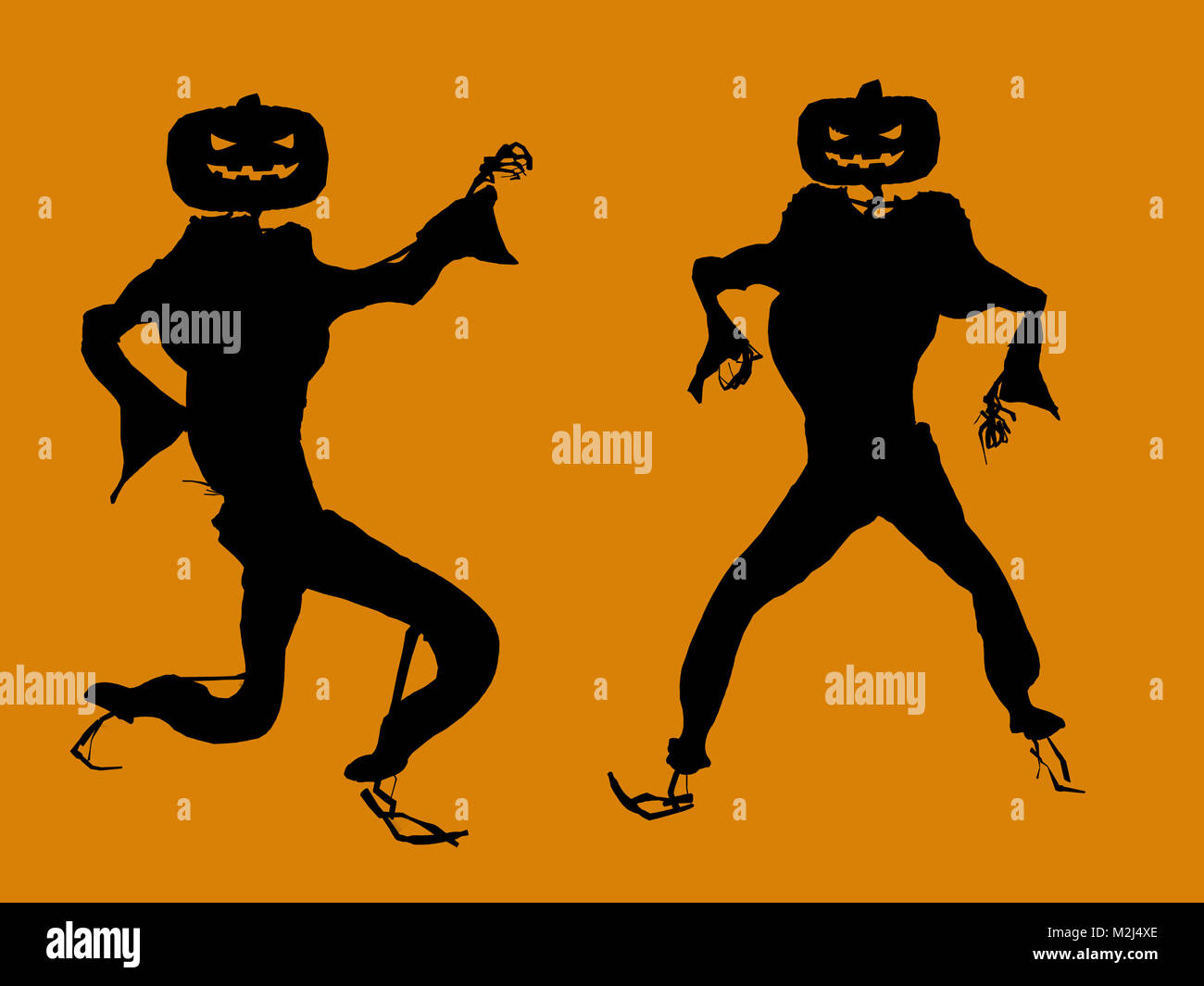 A black halloween illustration silhouette on an orange background Stock ...