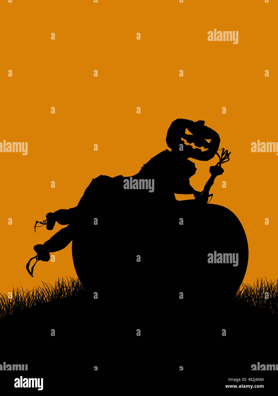 A black halloween illustration silhouette on an orange background Stock ...