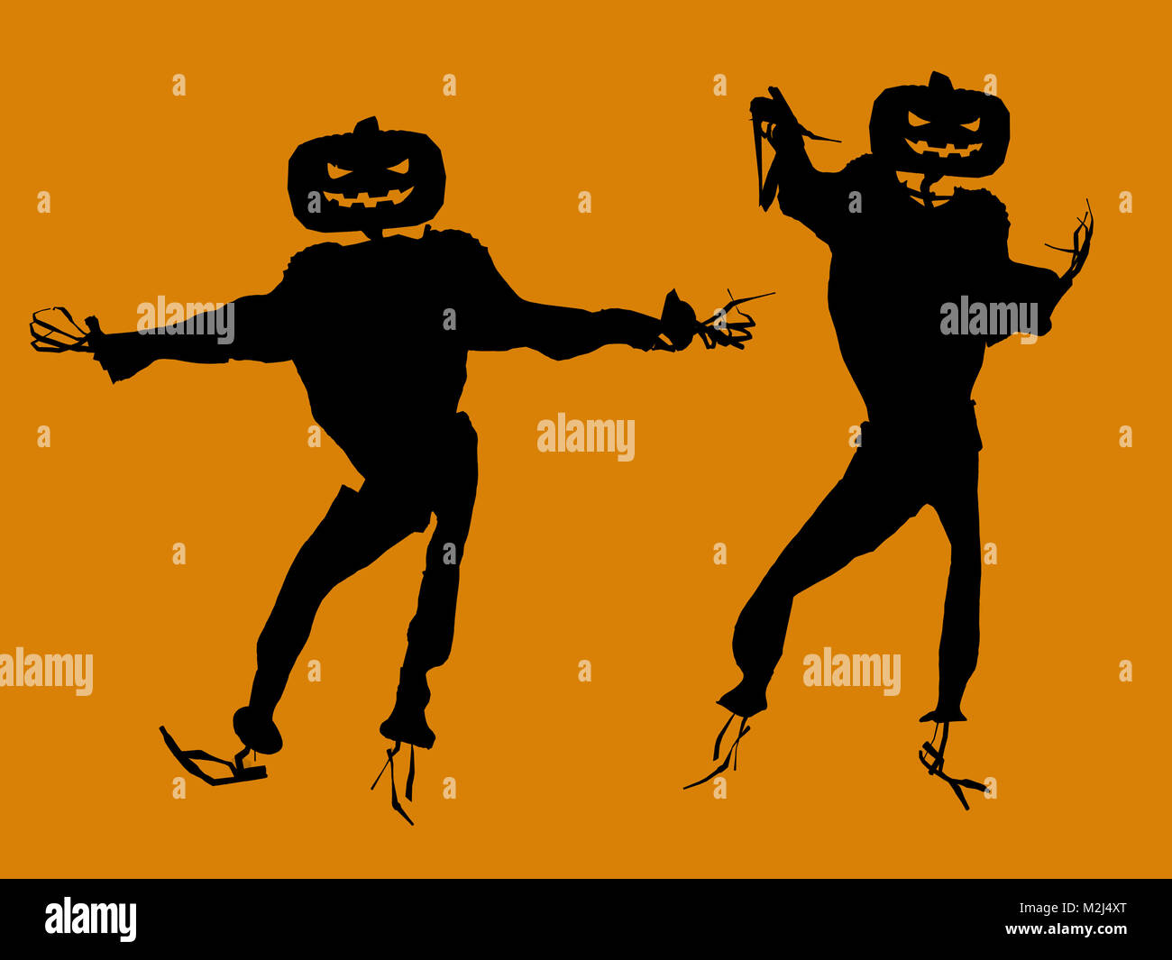 A black halloween illustration silhouette on an orange background Stock ...