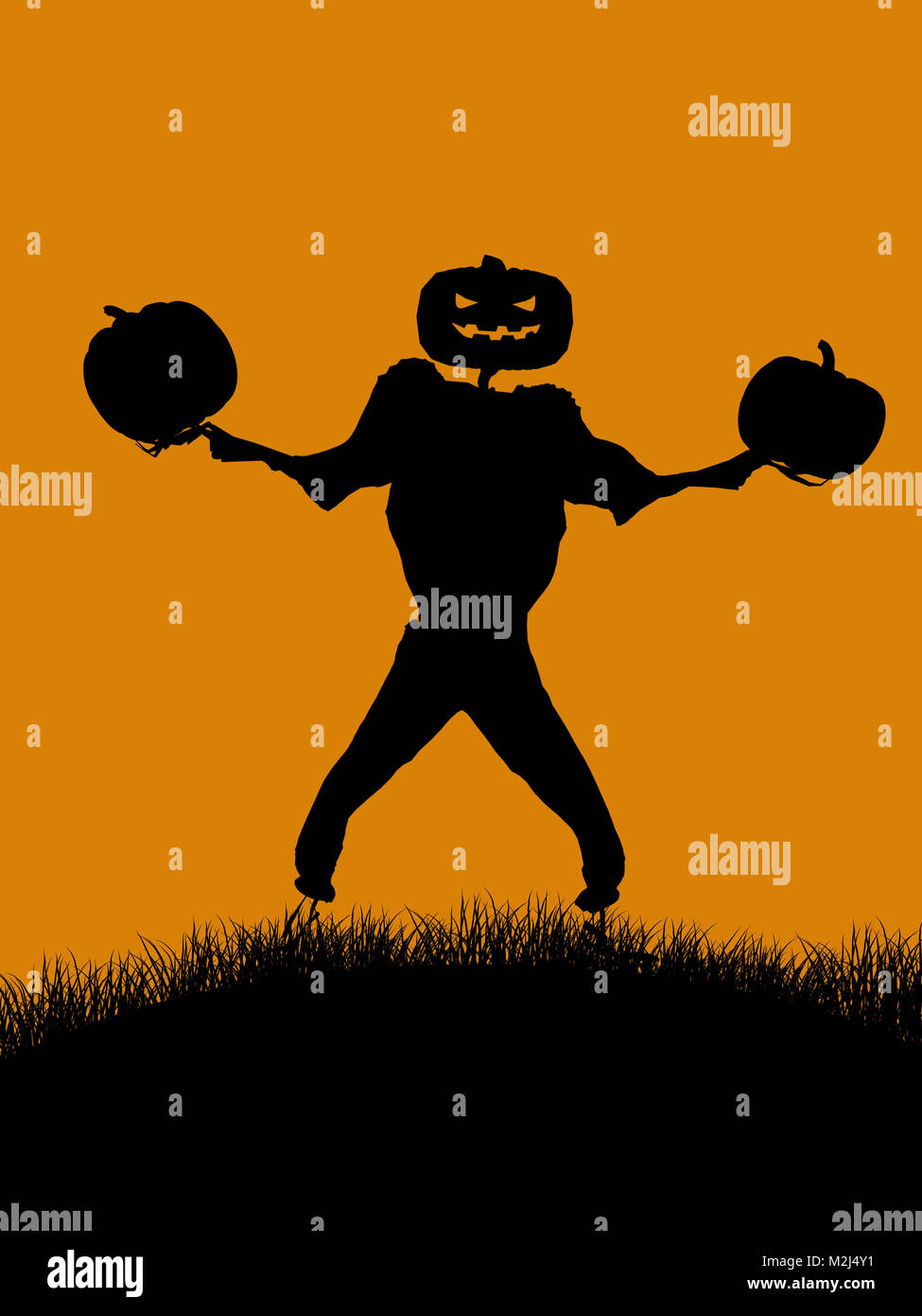 A black halloween illustration silhouette on an orange background Stock ...