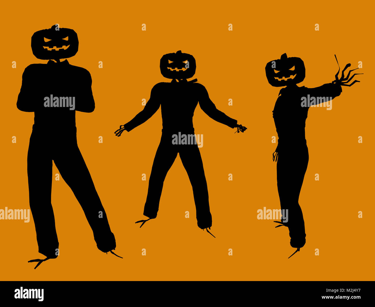 A black halloween illustration silhouette on an orange background Stock ...