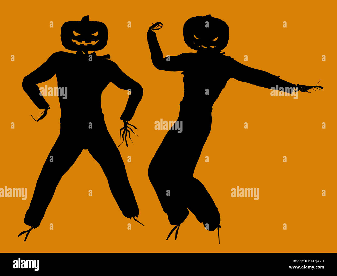 A black halloween illustration silhouette on an orange background Stock ...