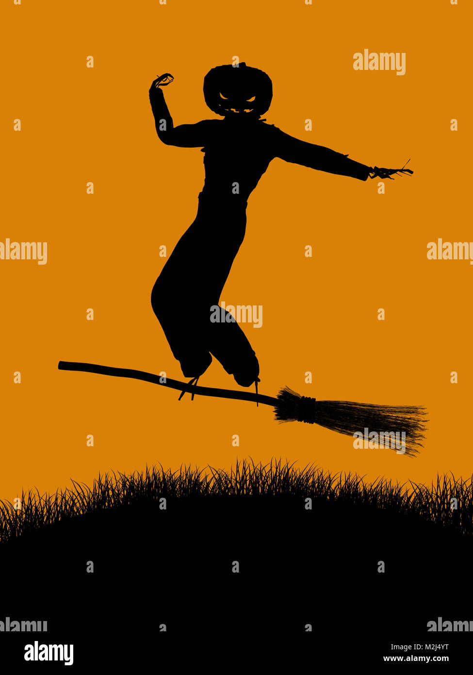A black halloween illustration silhouette on an orange background Stock ...