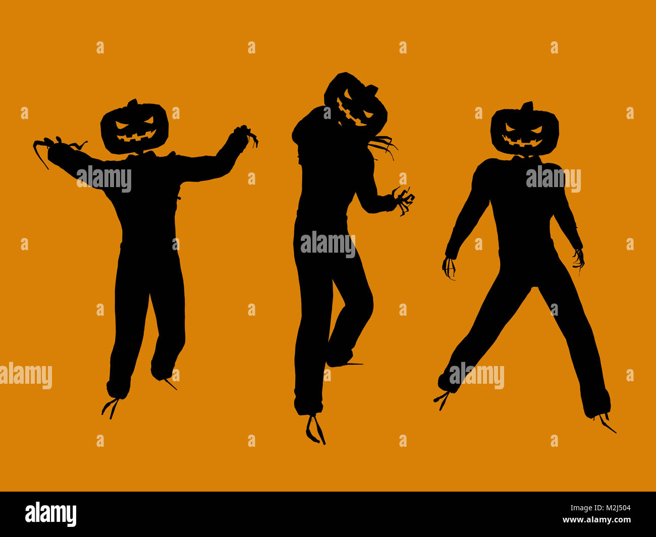 A black halloween illustration silhouette on an orange background Stock ...