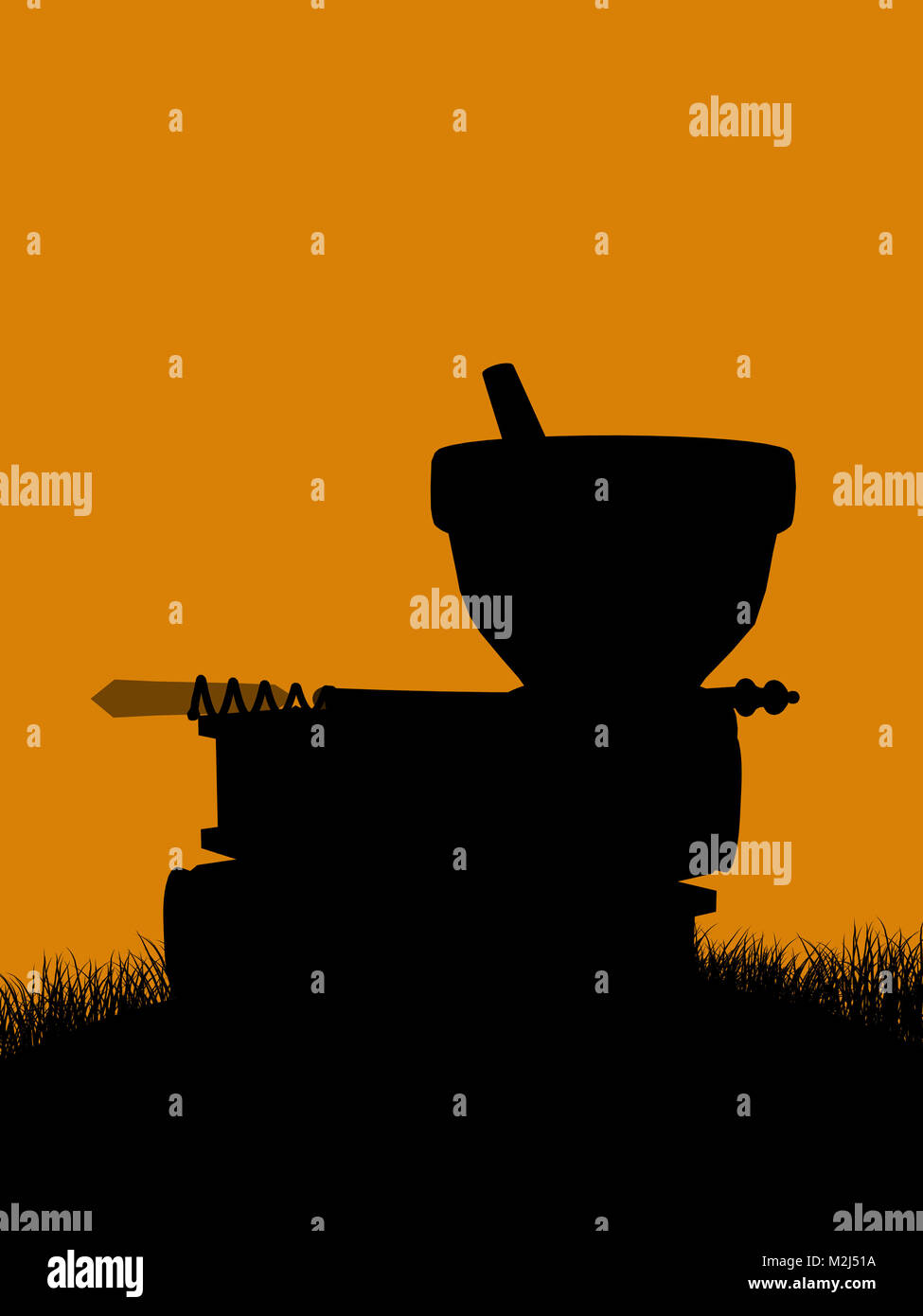 A black halloween illustration silhouette on an orange background Stock ...
