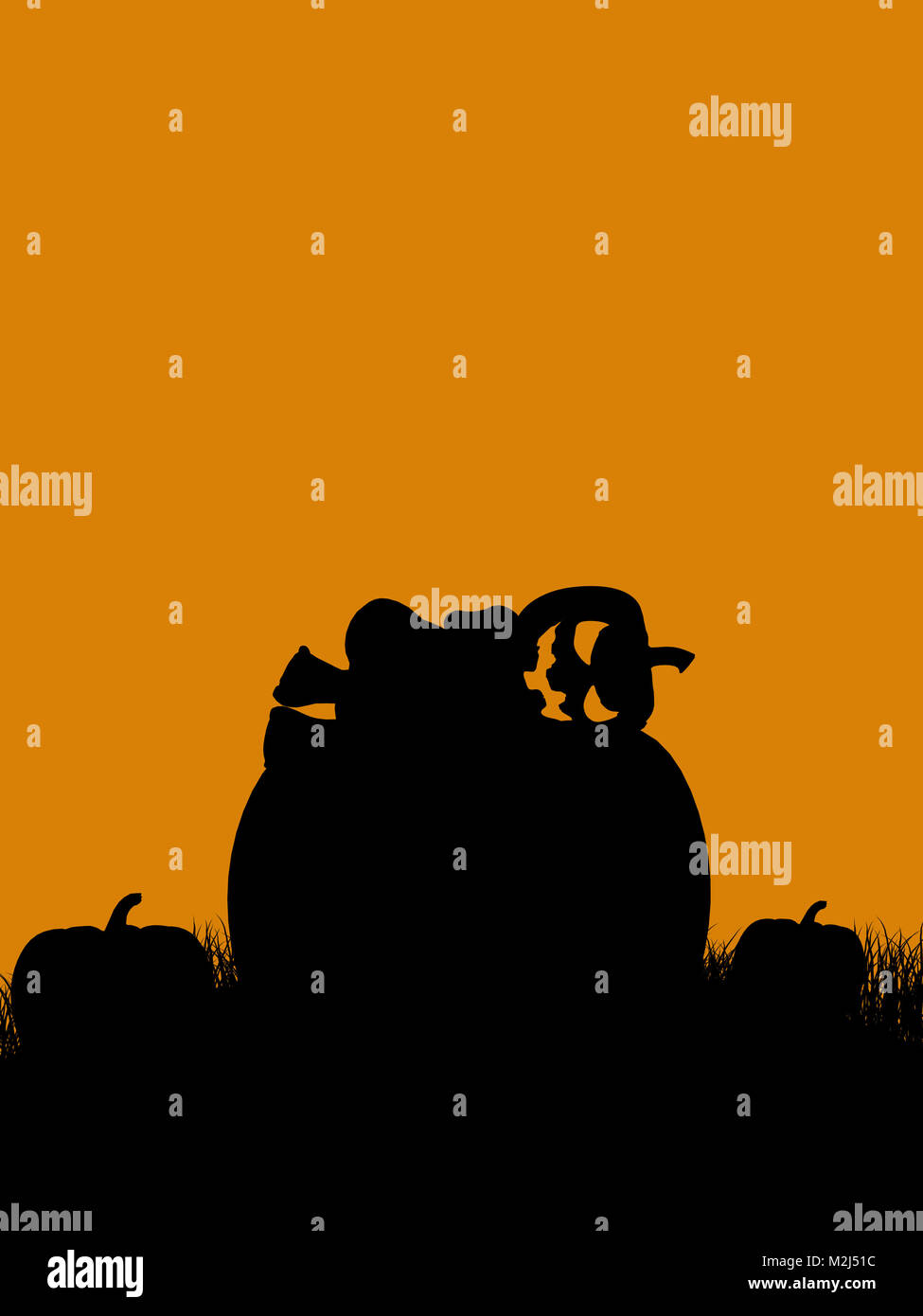 A black halloween illustration silhouette on an orange background Stock ...