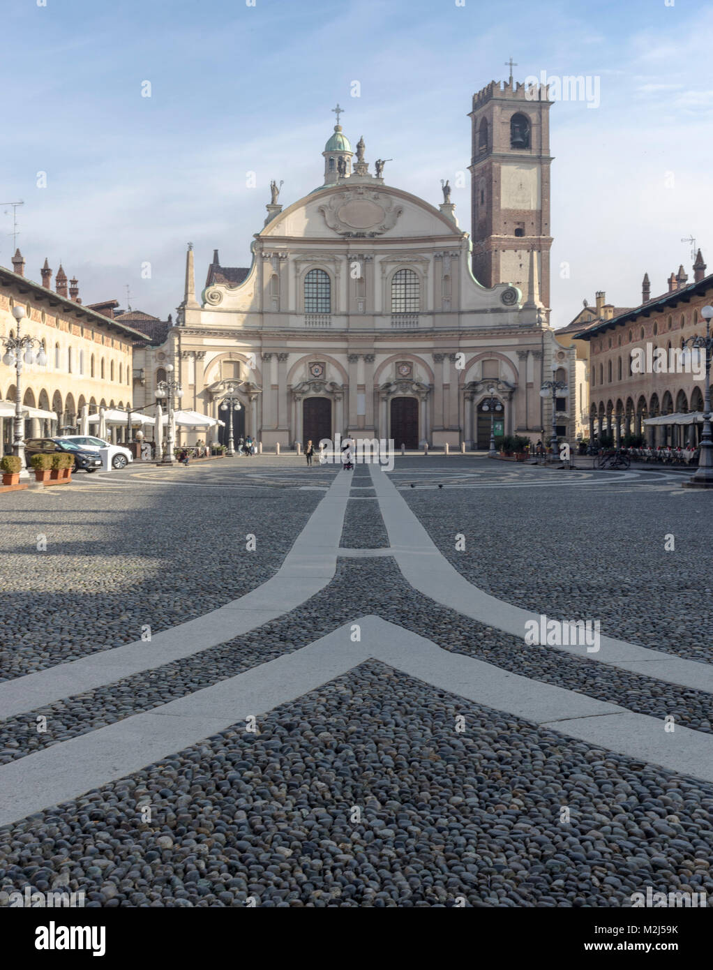 main square and Cathedral of Vigevano, Italy Stock Photo