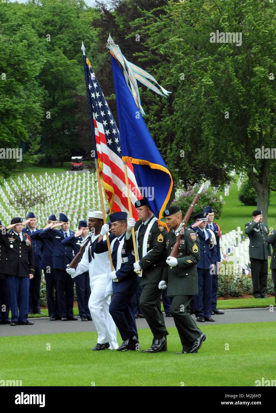 Color guard marches in Memorial Day ceremony by Stock Photo Alamy